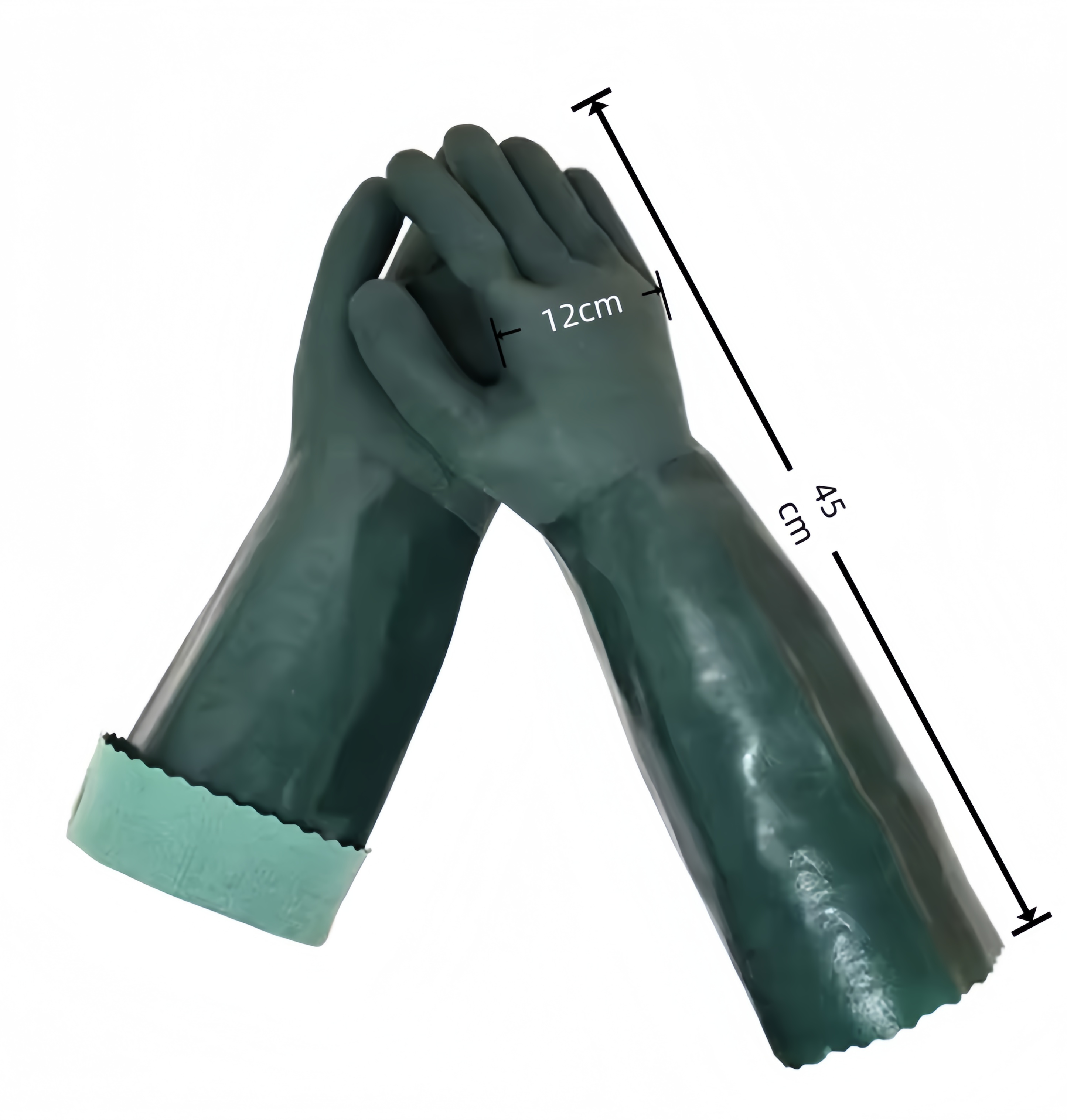 INDUSTRIAL PVC HEAVY DUTY GLOVES - GREEN COLOR WITH LENGTH IN 45CM