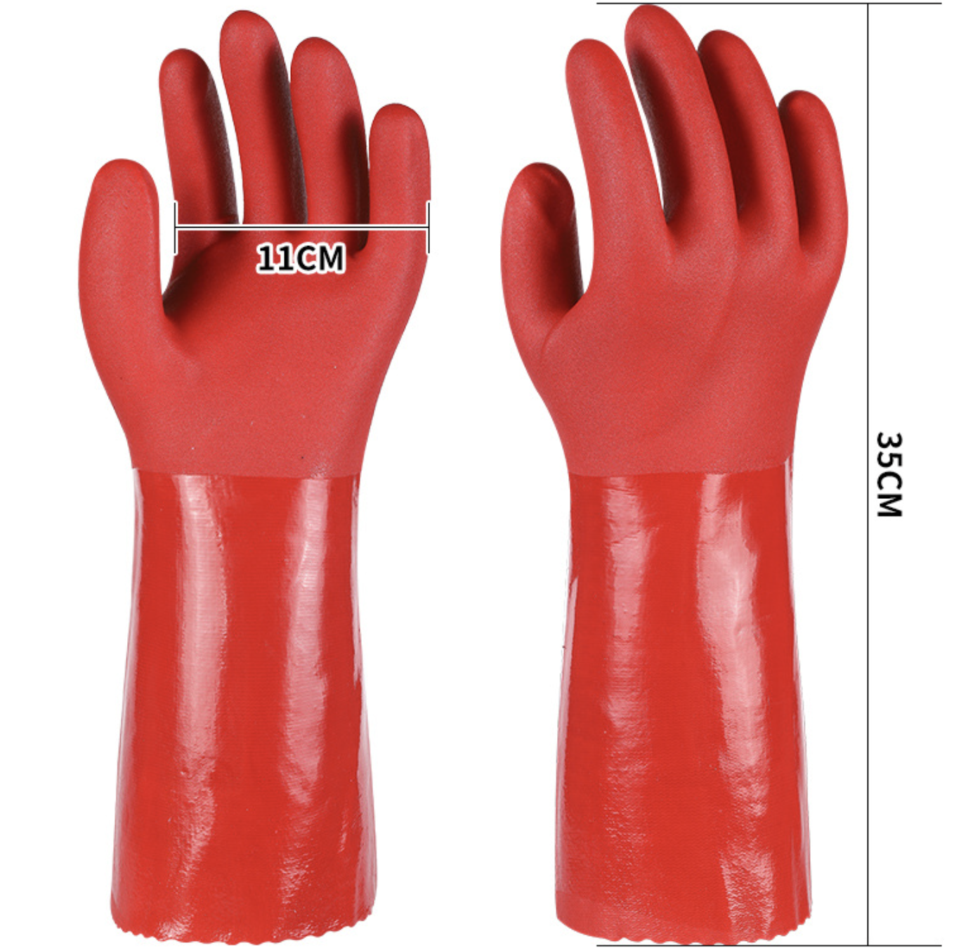 INDUSTRIAL PVC HEAVY DUTY GLOVES - RED COLOR WITH LENGTH IN 35CM