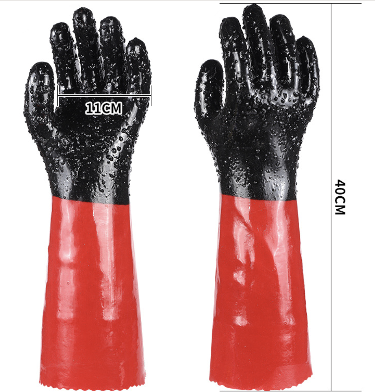 INDUSTRIAL PVC HEAVY DUTY GLOVES - RED COLOR WITH LENGTH IN 45CM