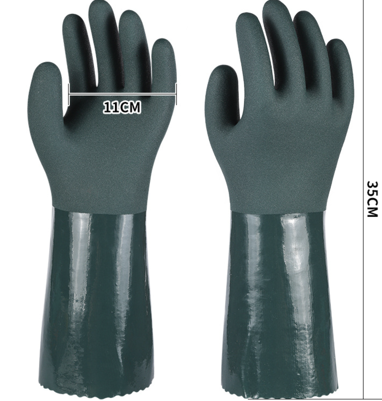 INDUSTRIAL PVC HEAVY DUTY GLOVES - GREEN COLOR WITH LENGTH IN 35CM