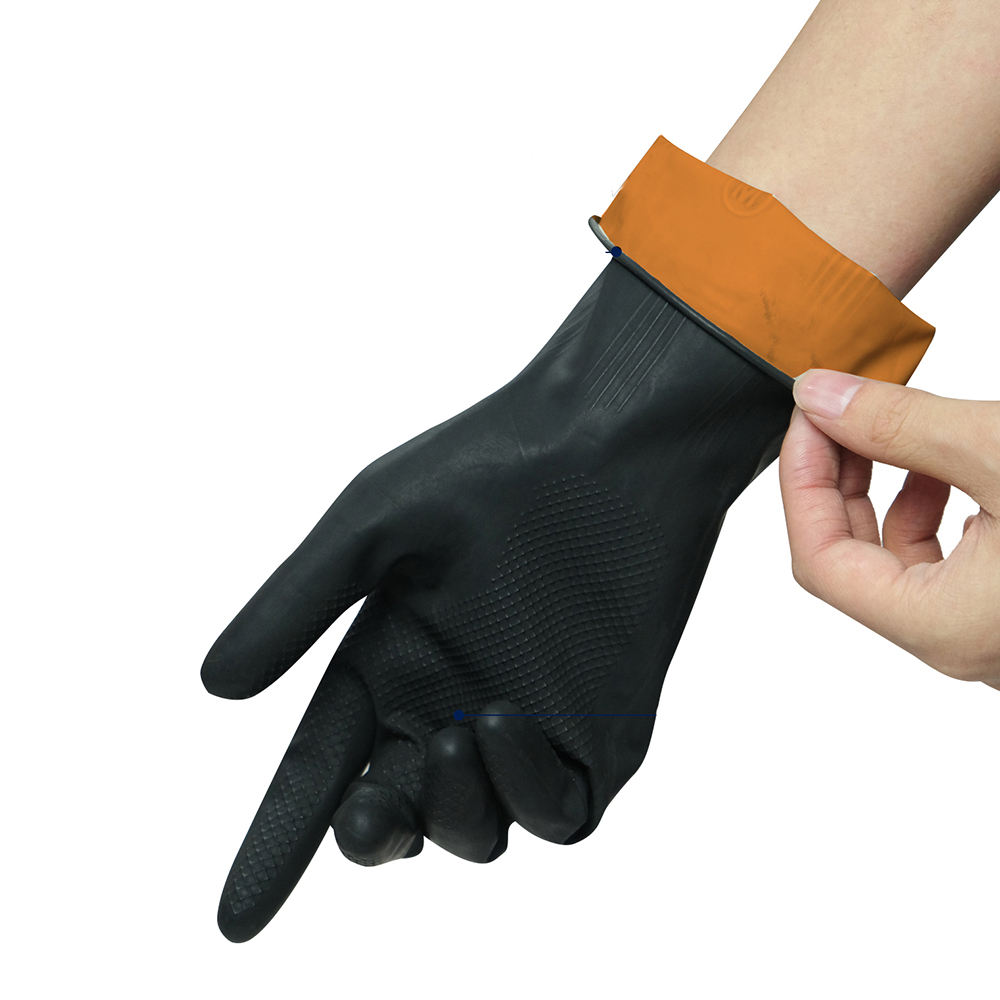 INDUSTRIAL BLACK LATEX GLOVES INNER ORANGE